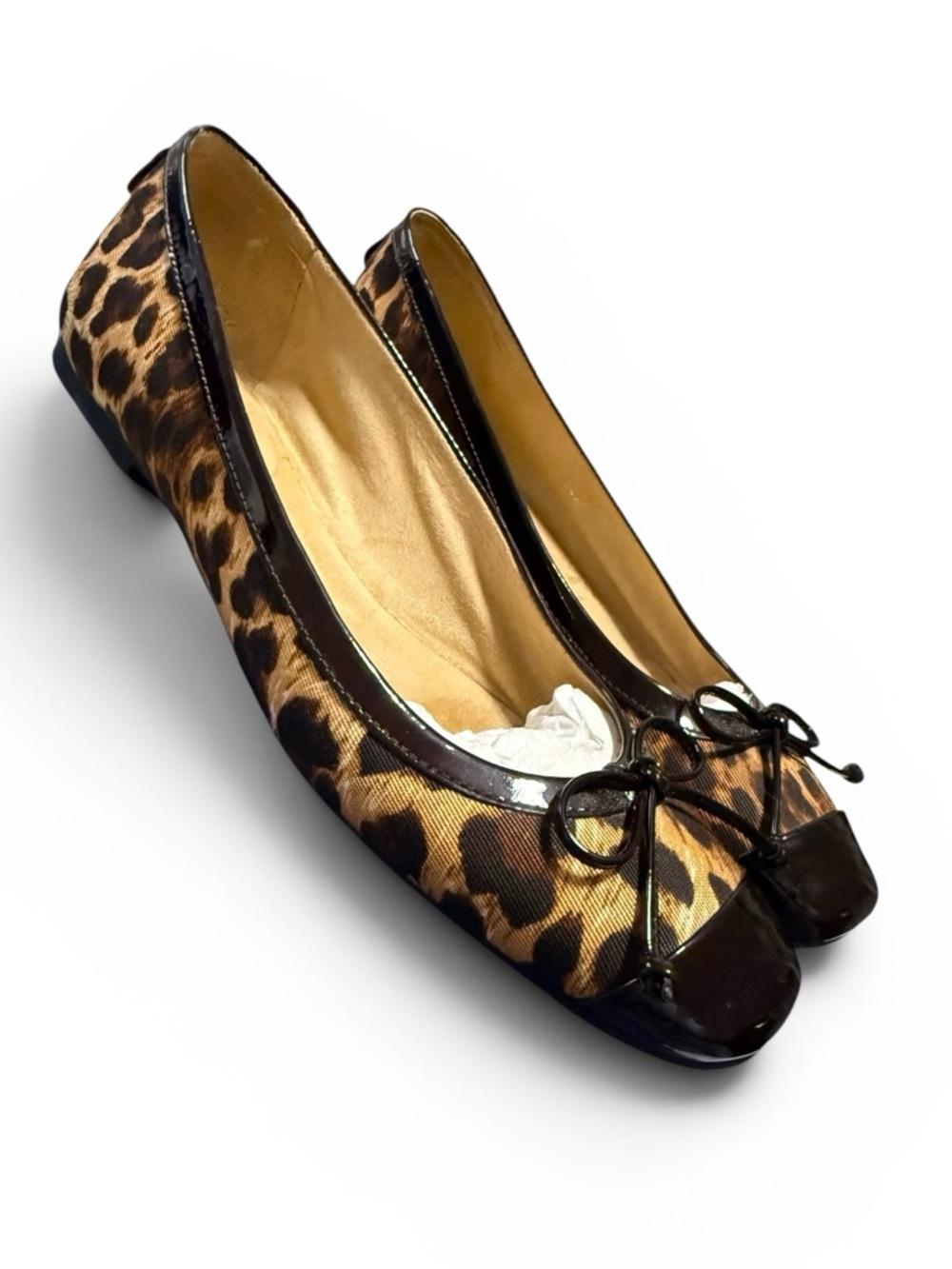Stuart Weitzman Leopard-Print Ballet Flats with Black Trim size 8 Narrow